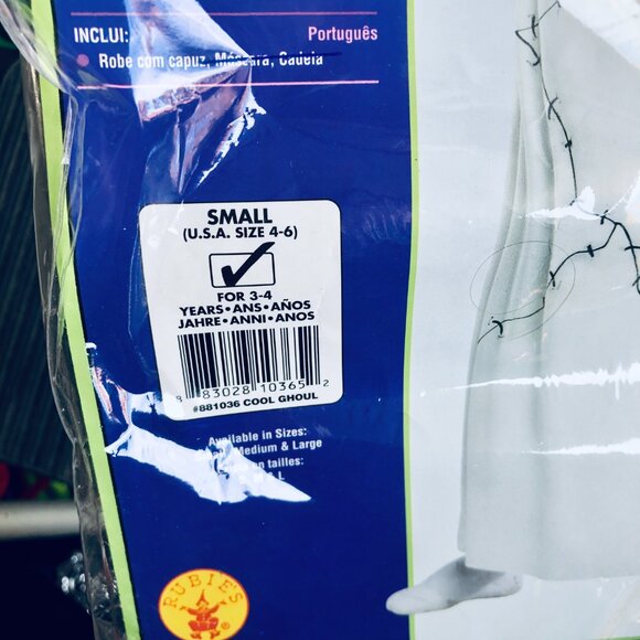 Cool Ghoul Ghost Costume (Rubie's) - Size Small (3-4y) | Headpiece & Hooded Robe - Picture 6 of 7